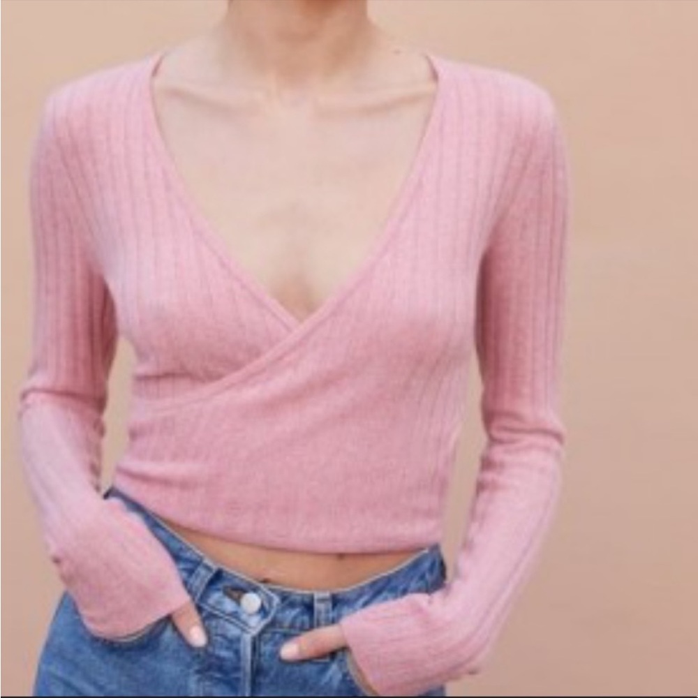Reformation cashmere faux wrap sweater